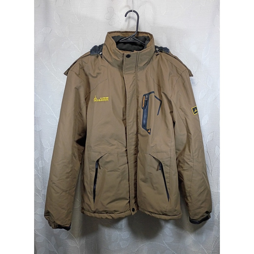 Moerdeng Mens Waterproof Mountain Ski Jacket Brown Fleece Lined Hooded Medium
